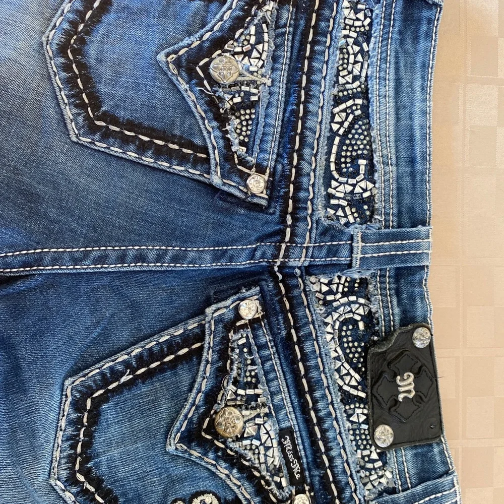 MISS ME Women's Cropped Capri‎ Jeans (cut)  Size 25 X 20 Thick Stitch Bling - Picture 3 of 8